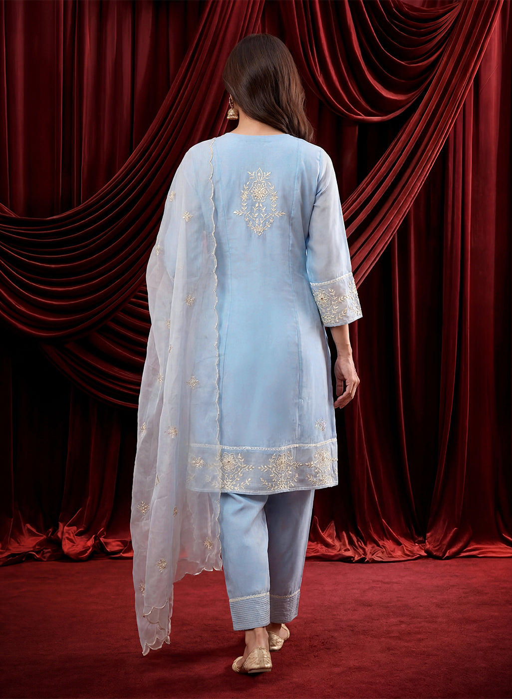 Spa Embroidered Chanderi A-Line Suit Set