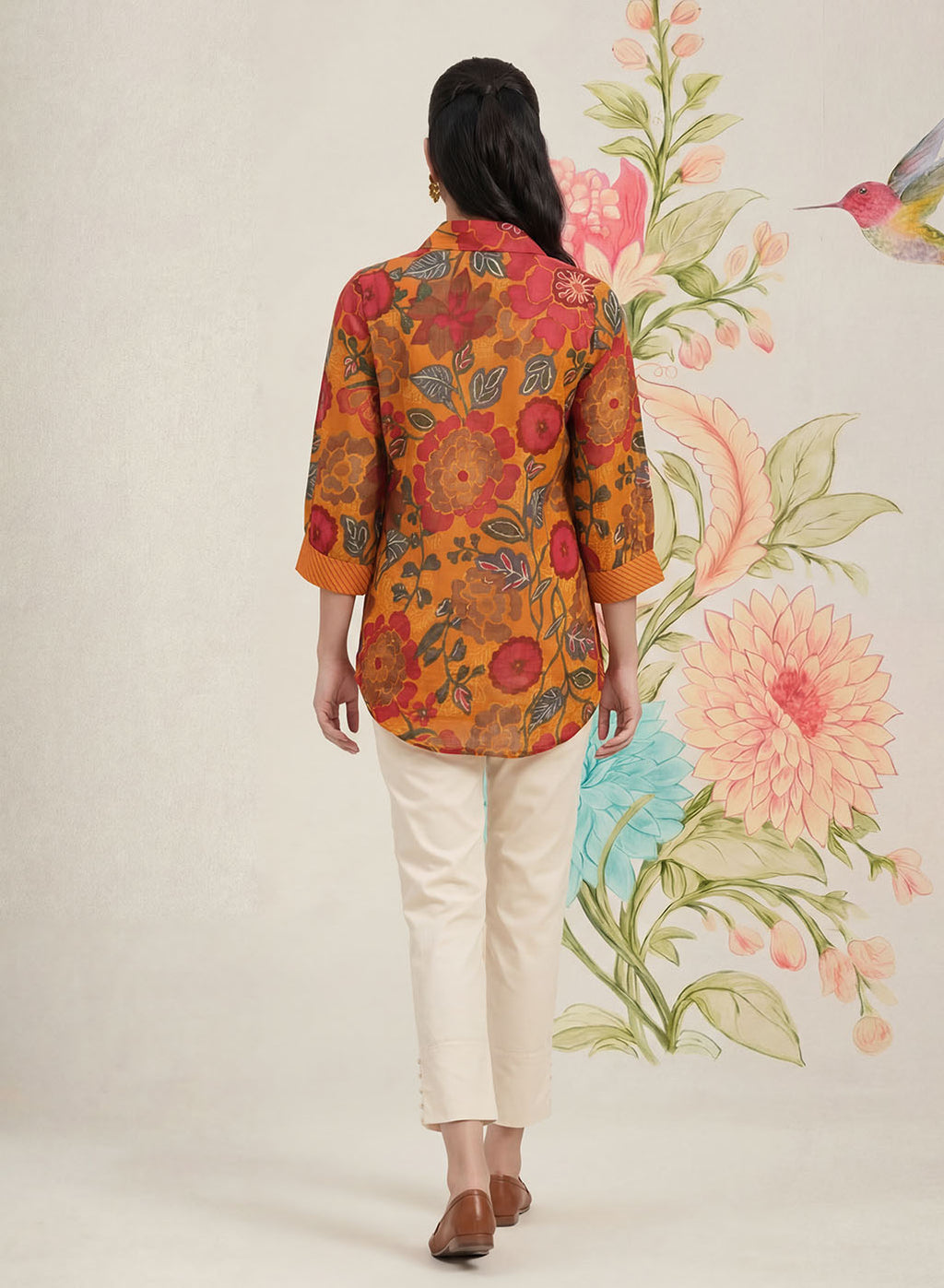 Survani Mustard Floral Printed Cotton Shirt