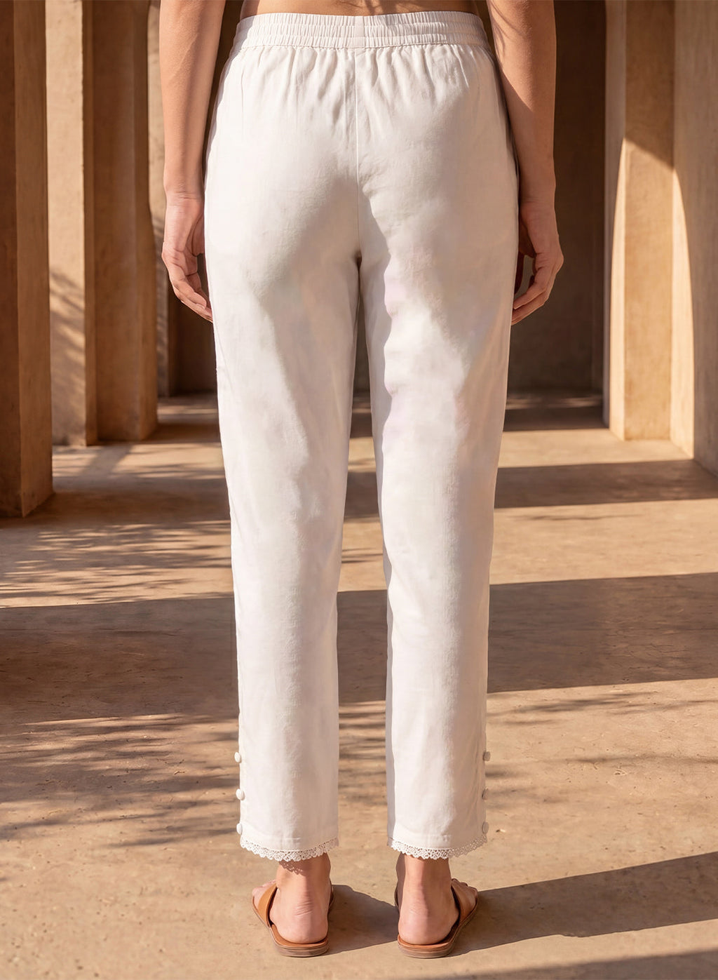Ivory Poplin Lycra Tapered Essentials Pant