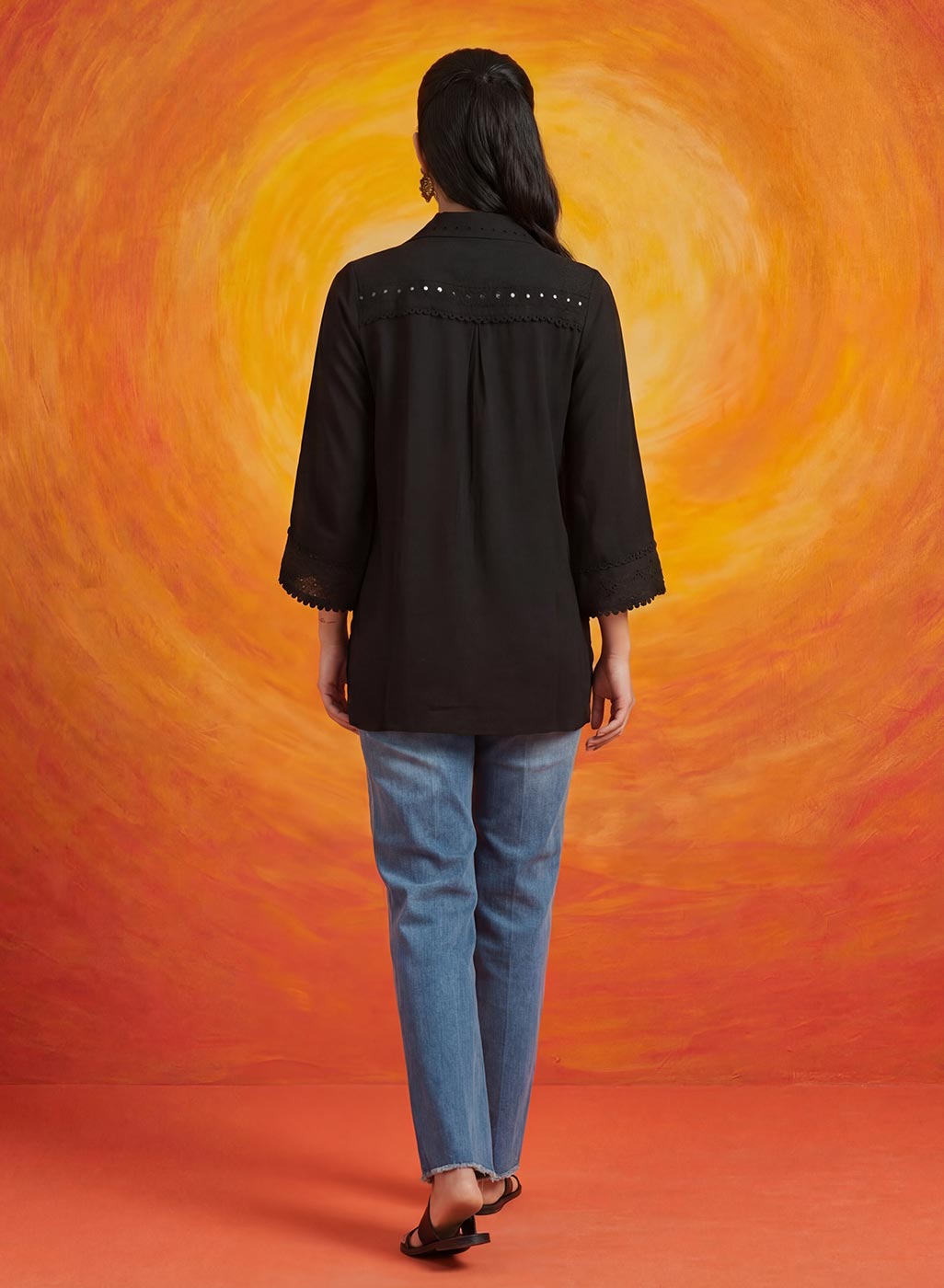 Nriti Black Embroidered Cotton- Blend Shirt