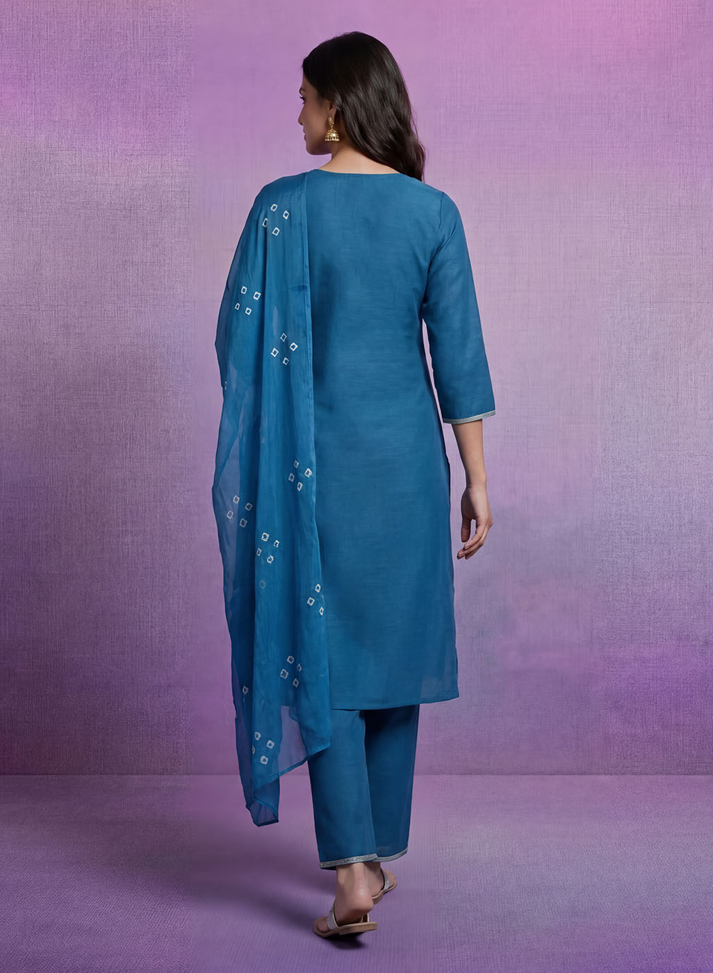 Blue Embroidered Straight Suit Set with Dupatta
