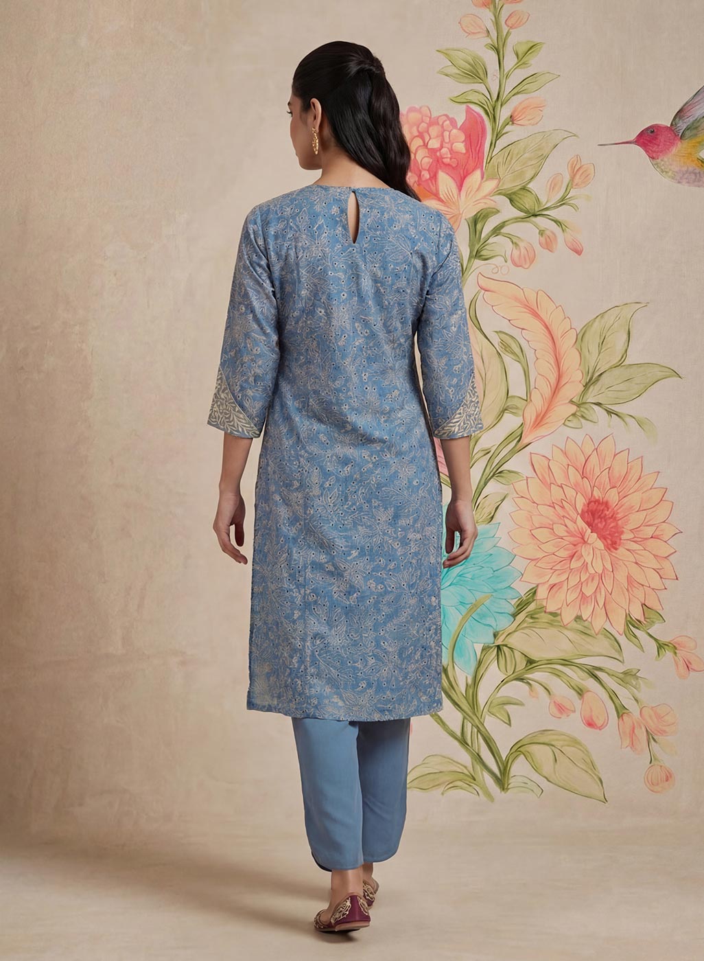 Iraavat Blue Embroidered Cotton Kurta Set