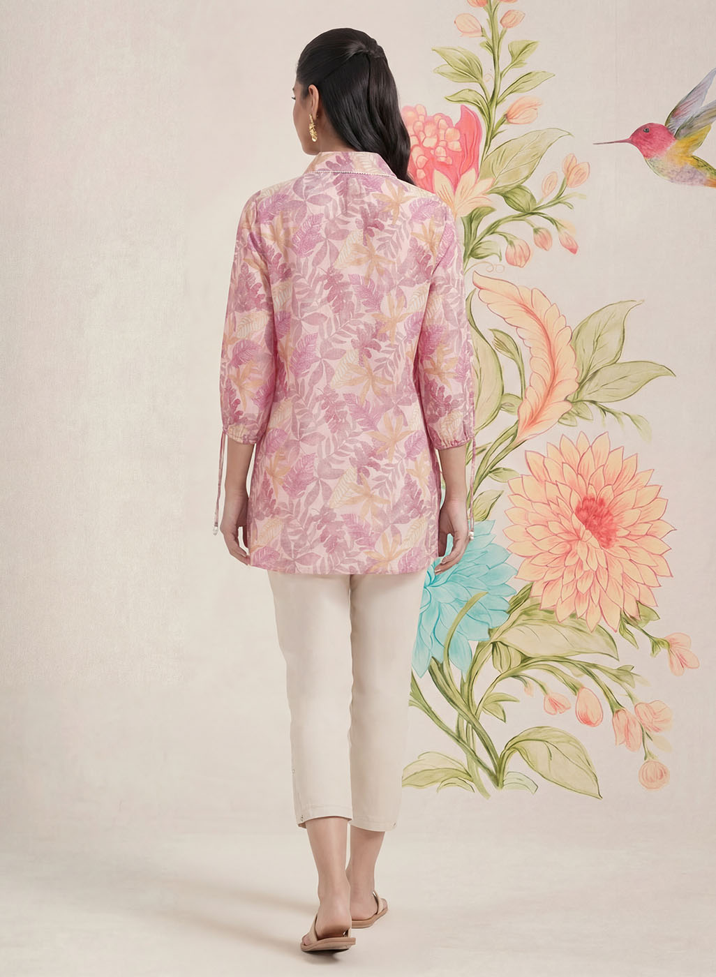 Aro Peach Floral Printed Shirt