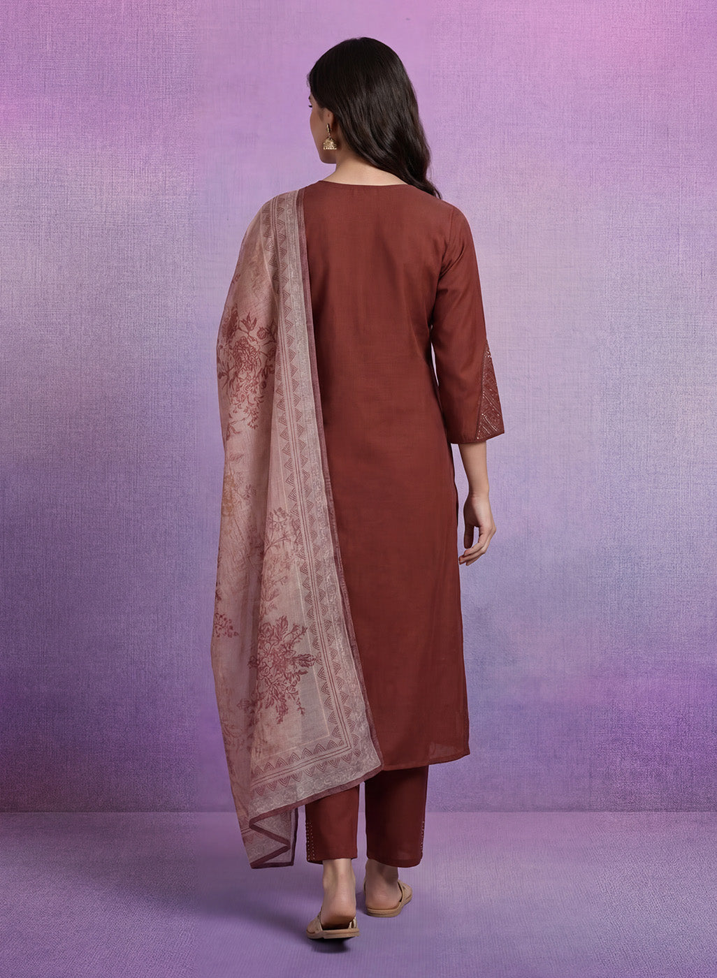 Fuchsia Embroidered Silk Suit Set with contrast Dupatta