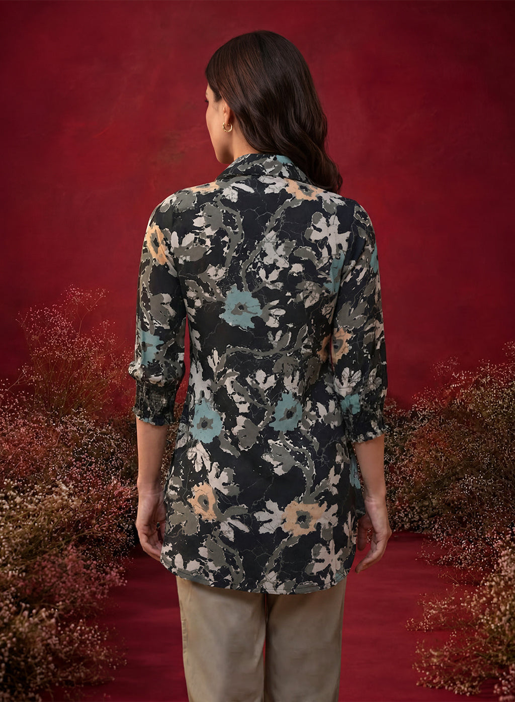 Black All Over Printed Crepe Shirt