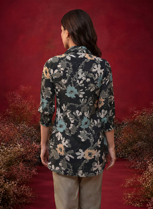 Black All Over Printed Crepe Shirt
