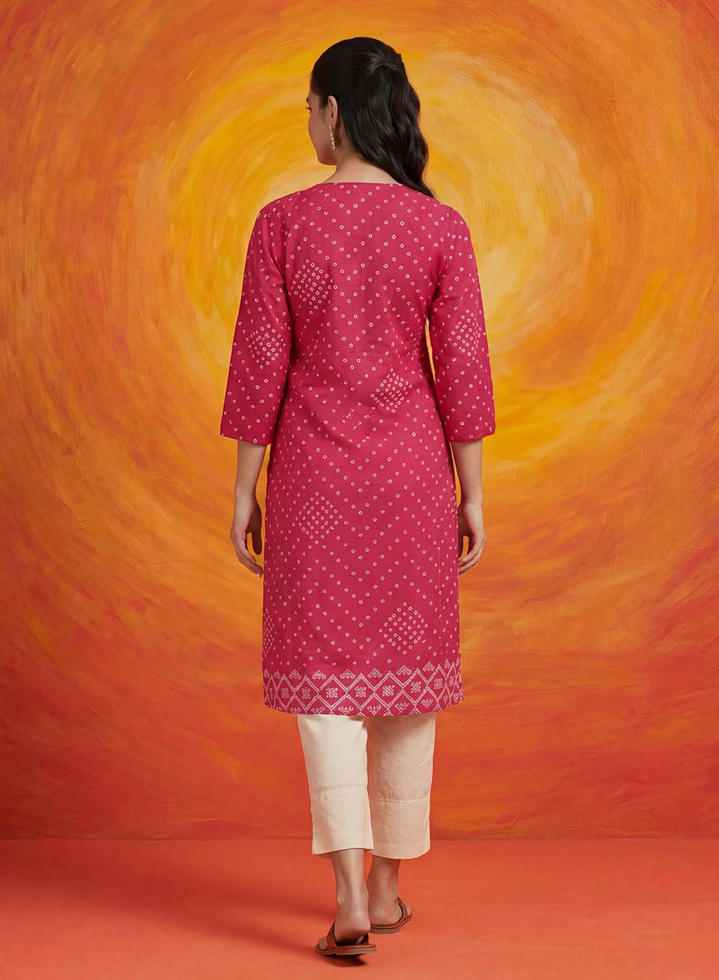Khas Fuchsia Bandhni Printed Straight Kurta