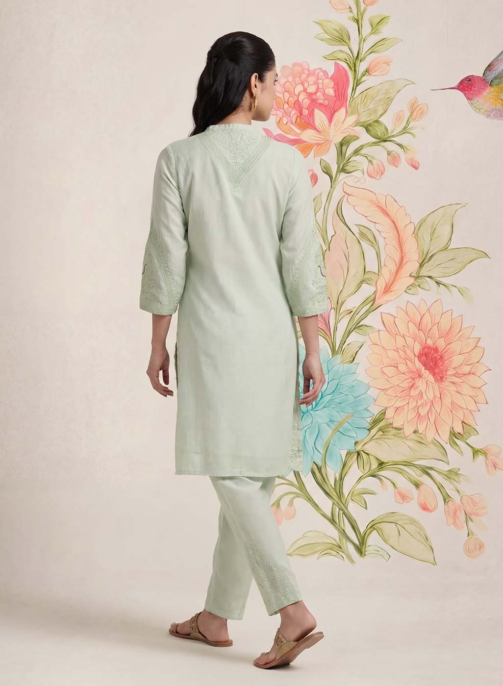Suroor Mint Green Embroidered Chanderi Kurta Set