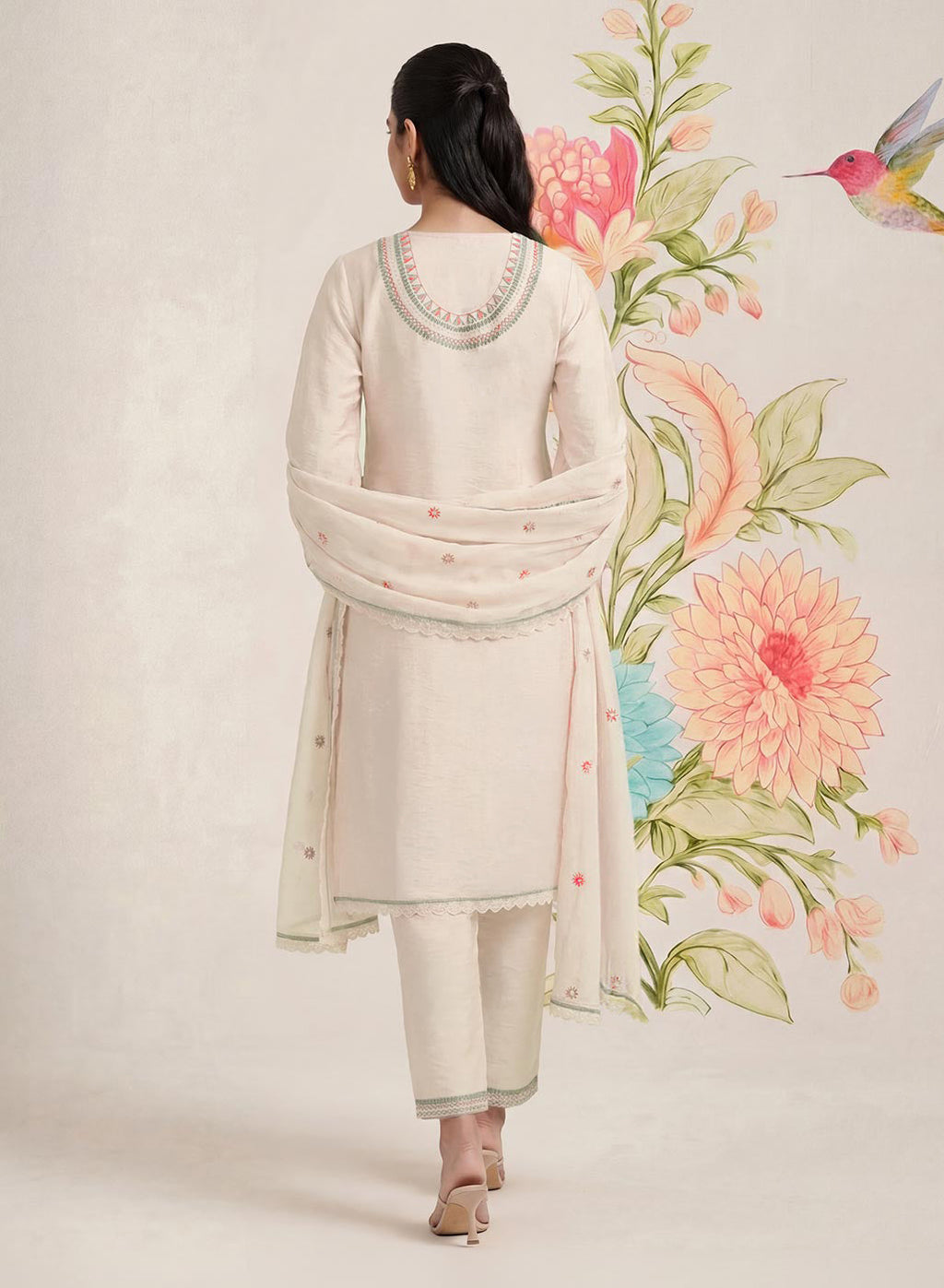 Albeli Ivory Embroidered A-line Suit Set with Dupatta