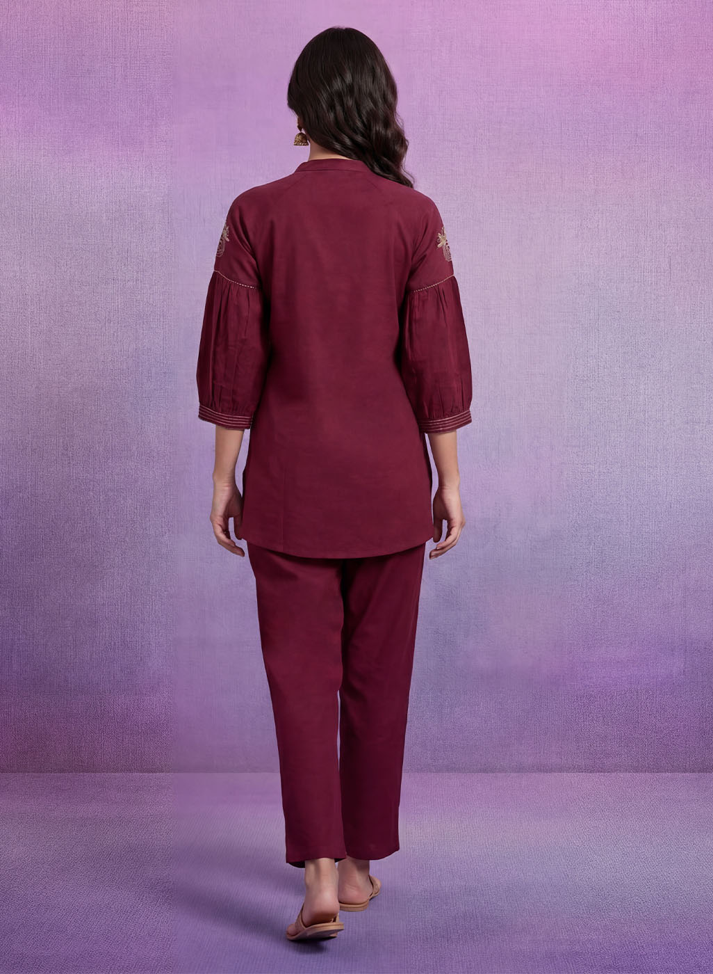 Maroon Embroidered Co-ord Set