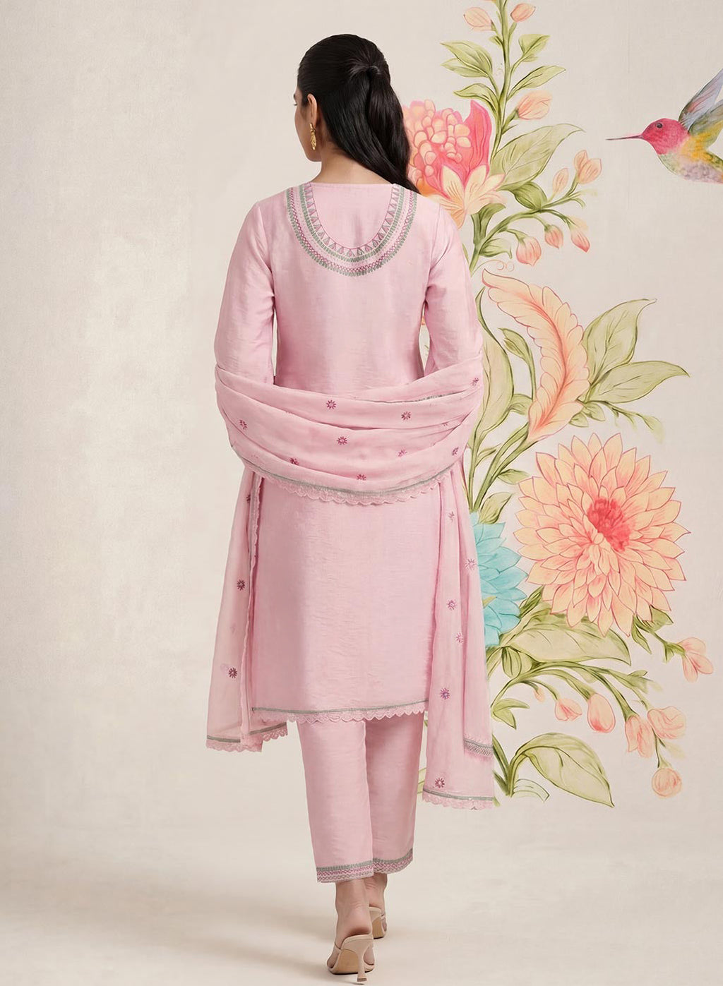 Albeli Pink Embroidered A-line Suit Set with Dupatta