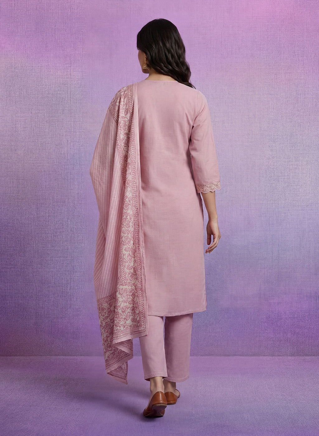 Pink mbroidered Suit Set with Dupatta