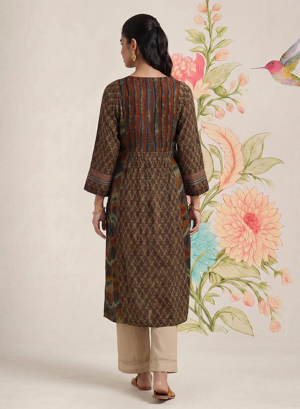 Mehrang Maroon Printed A-line Kurta