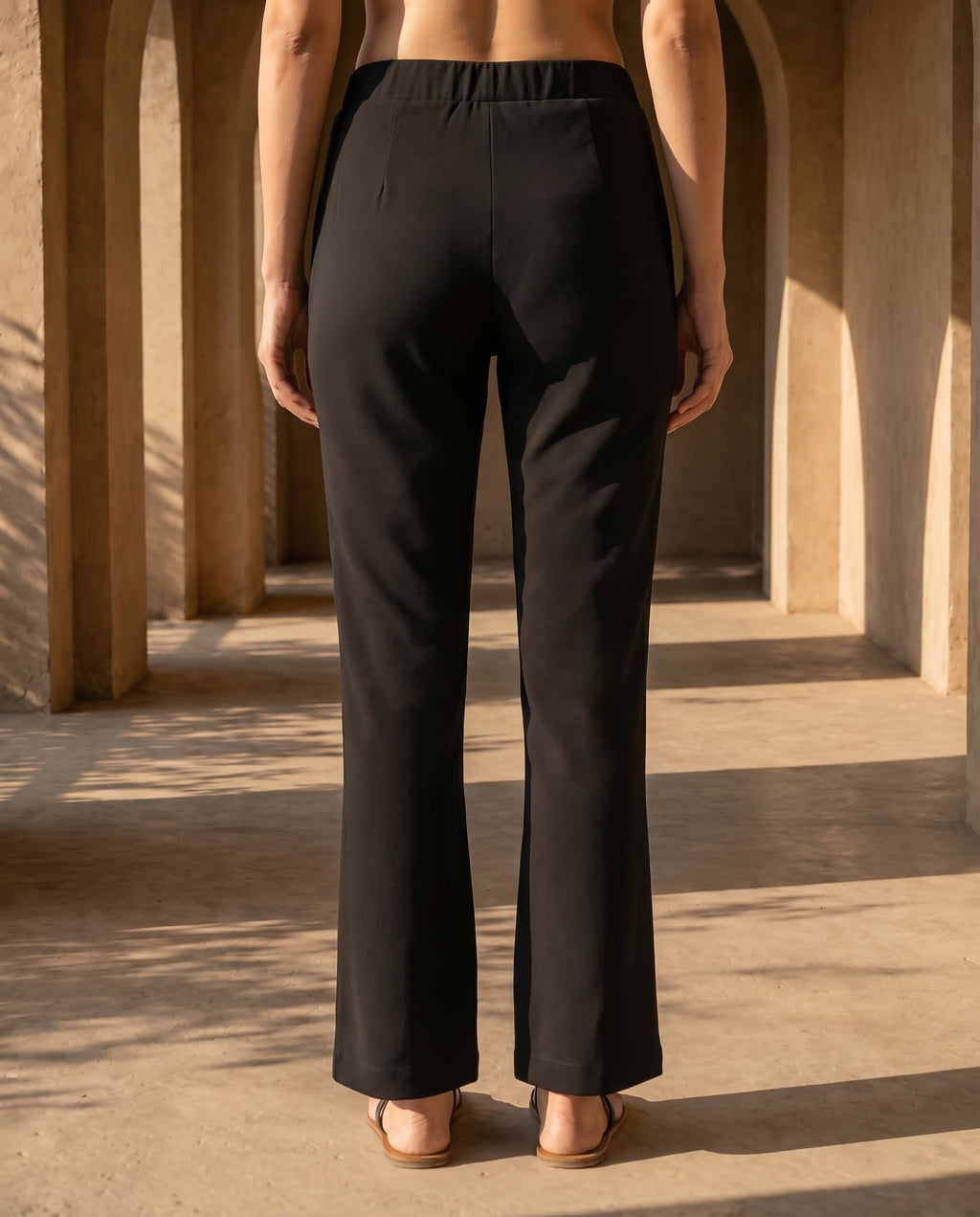 Black Roma Cotton Bootcut Pants