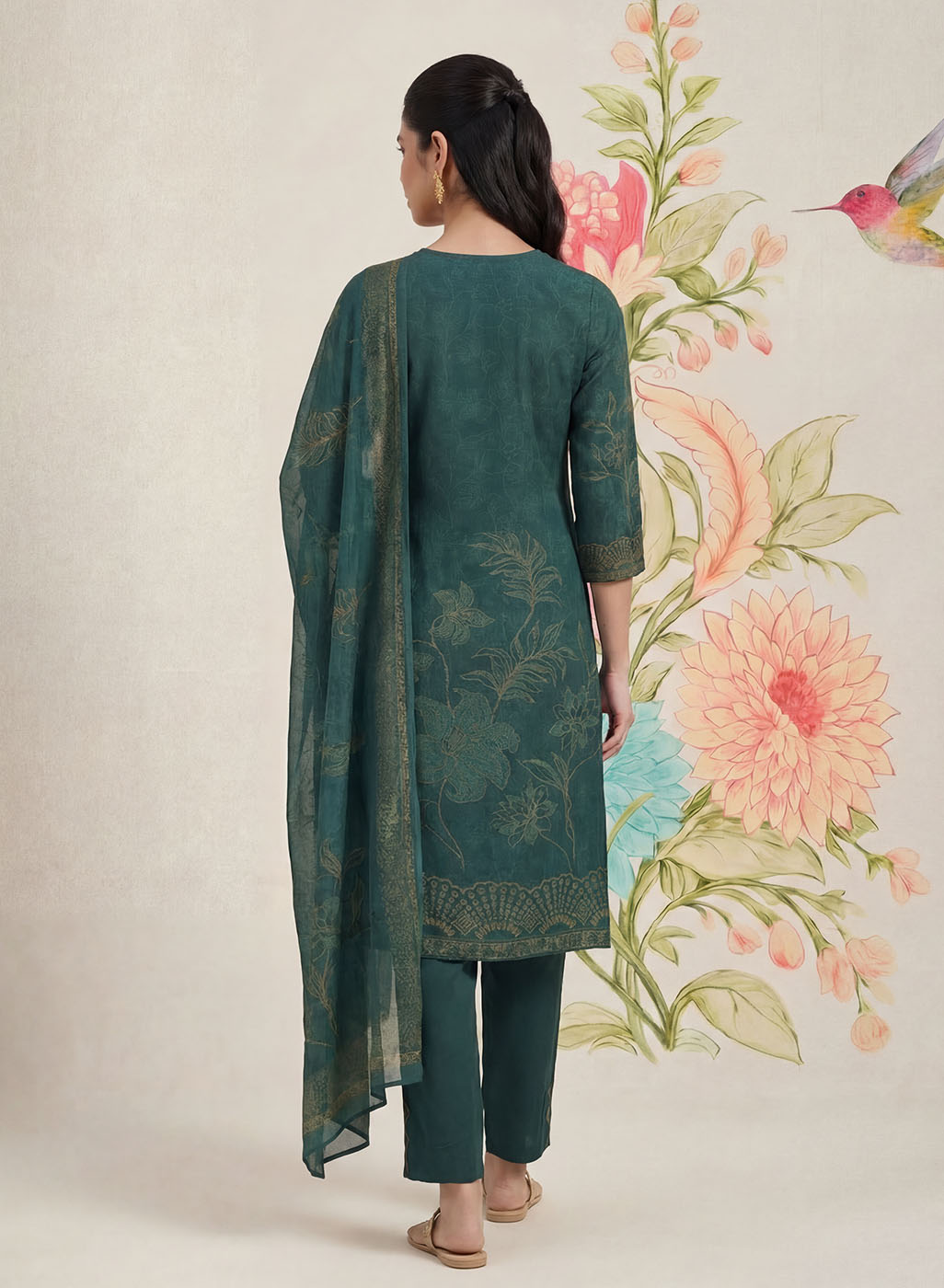 Kasni Teal Printed Suit Set with Dupatta
