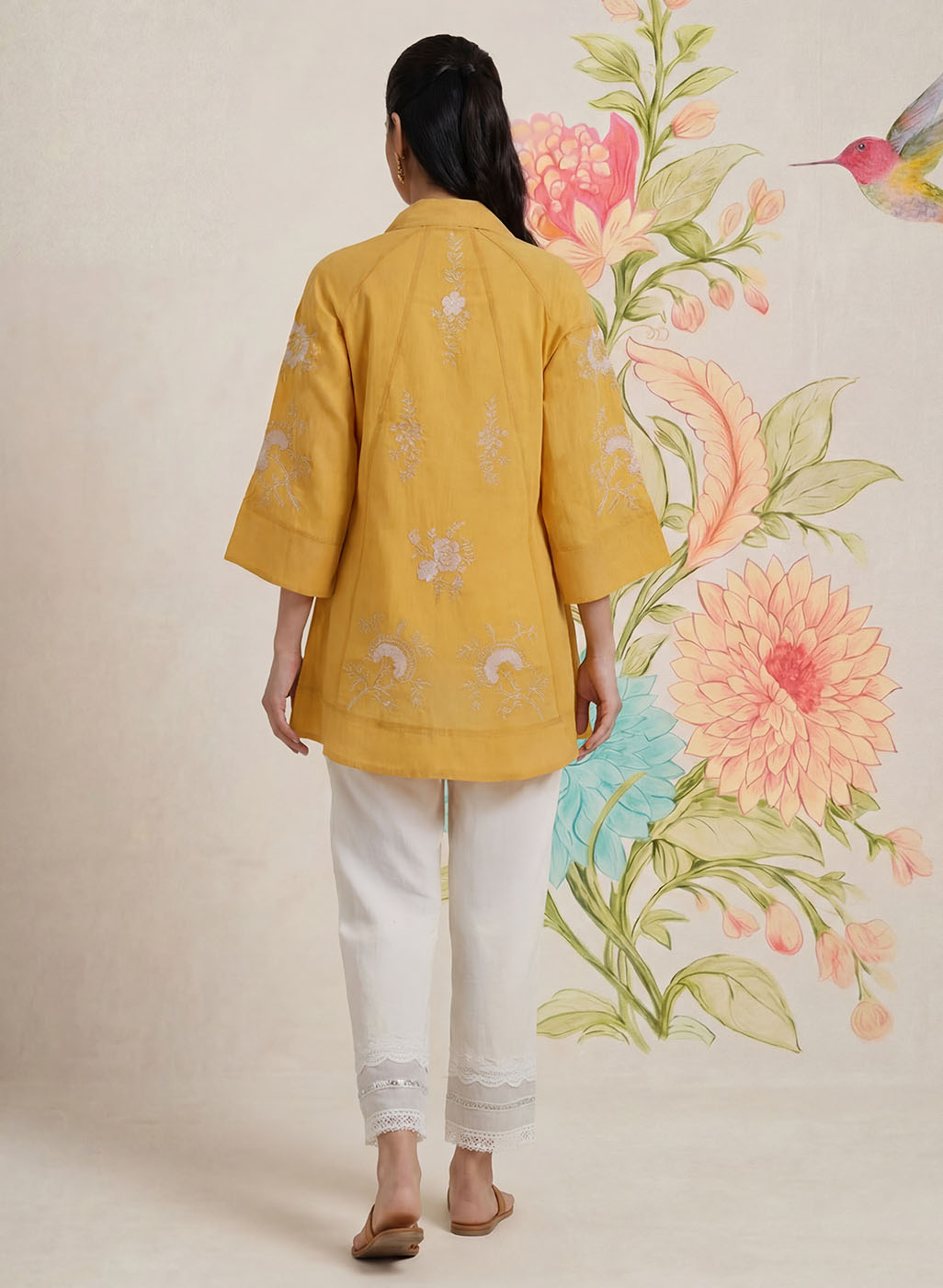 Maitri Mustard Embroidered A-line Tunic