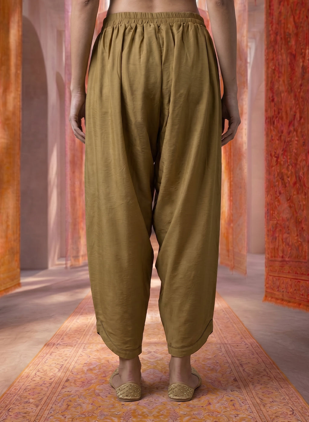 Beige Satin Relaxed Fit Salwar