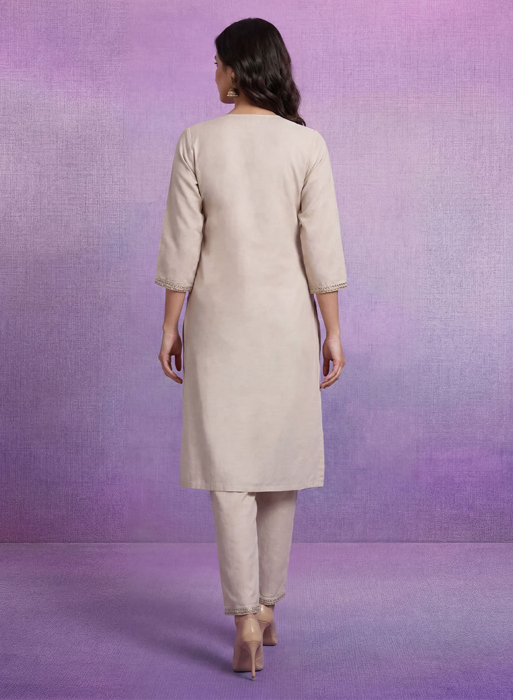Ivory Cotton Blend Embroidered Kurta Set