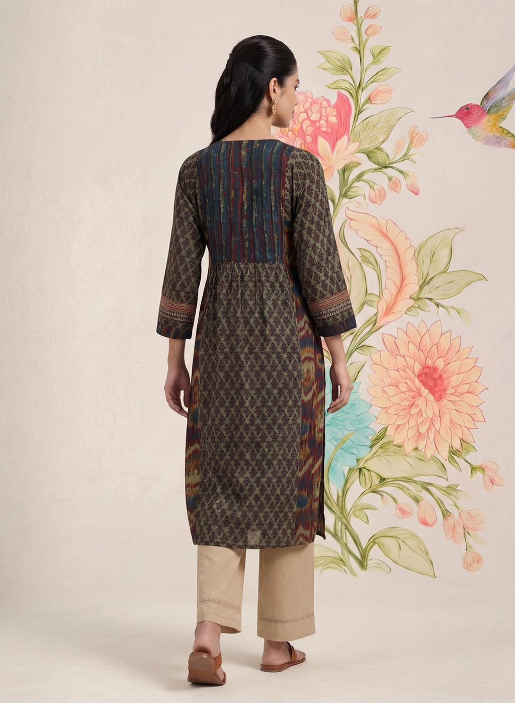 Mehrang Navy Printed A-line Kurta