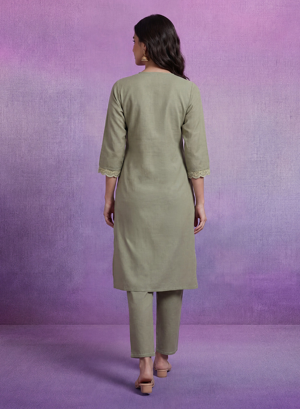 Mint green Embroidered Suit Set with Dupatta