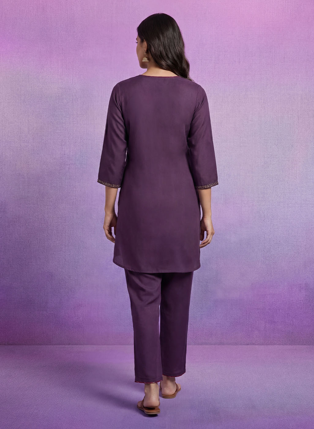 Purple Embroidered Suit Set and Dupatta