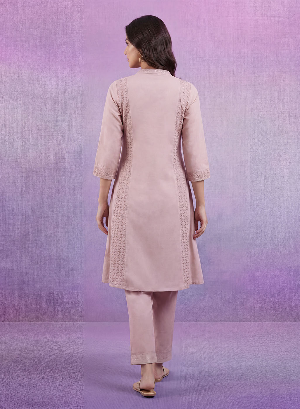 Cream Embroidered A-line Kurta Set