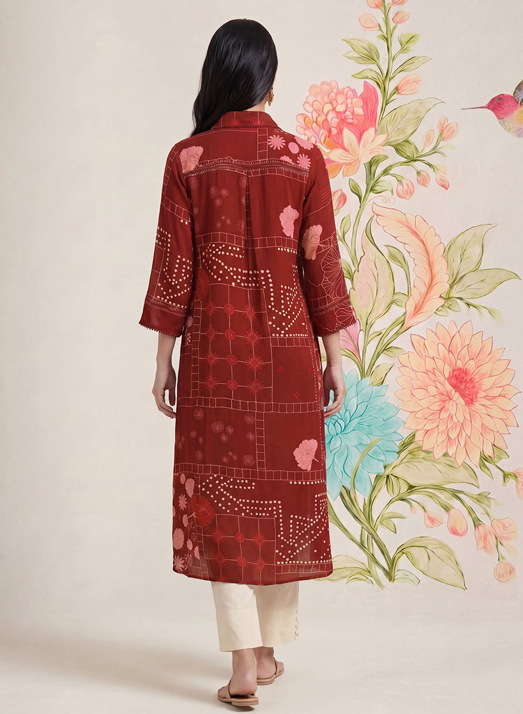 Bani Maroon Printed Straight Kurti