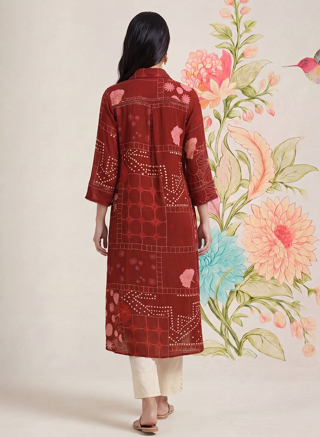 Bani Maroon Printed Straight Kurti