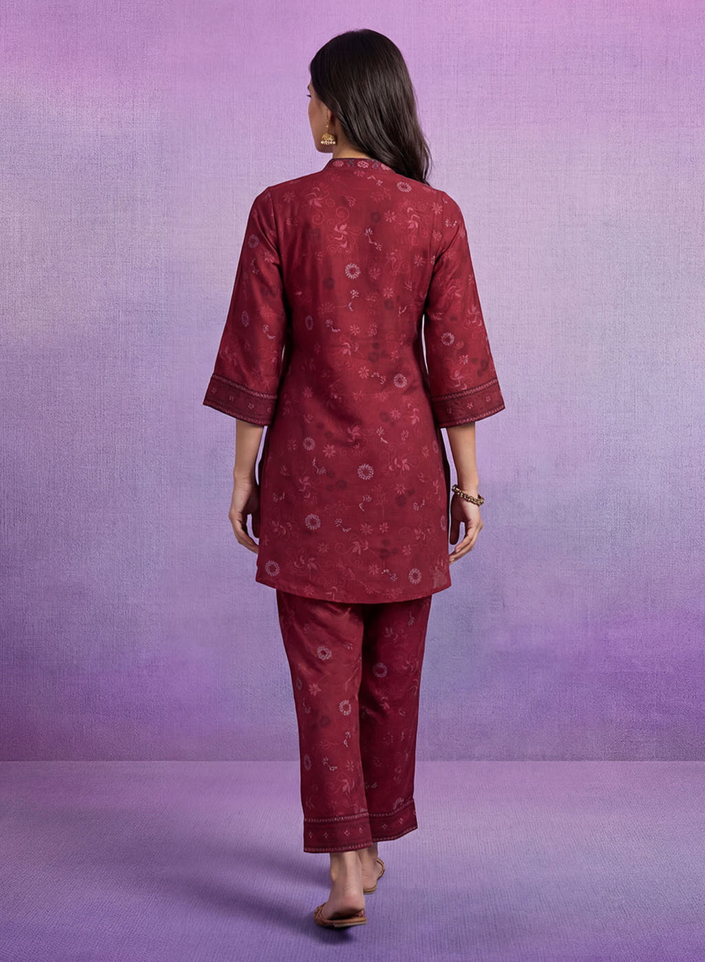 Maroon Embroidered Panelled Co-ord Set