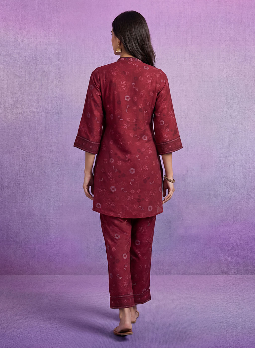 Maroon Embroidered Panelled Co-ord Set