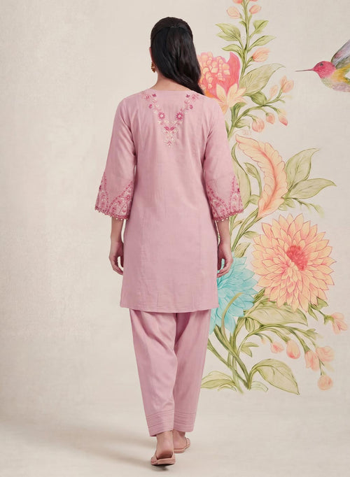 Amoli Light Pink Embroidered Kurta Set