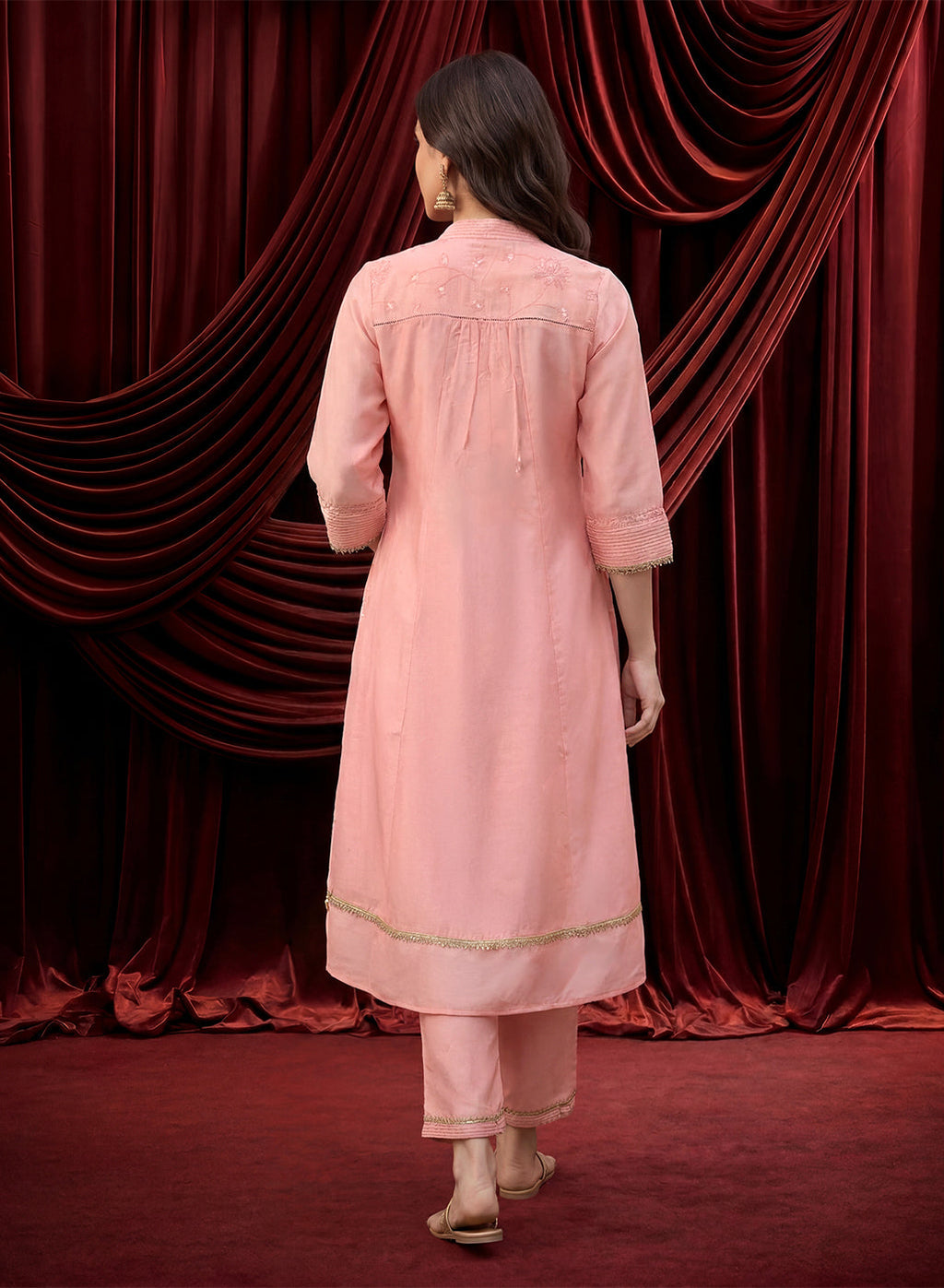 Pink Embroidered Chanderi Suit Set