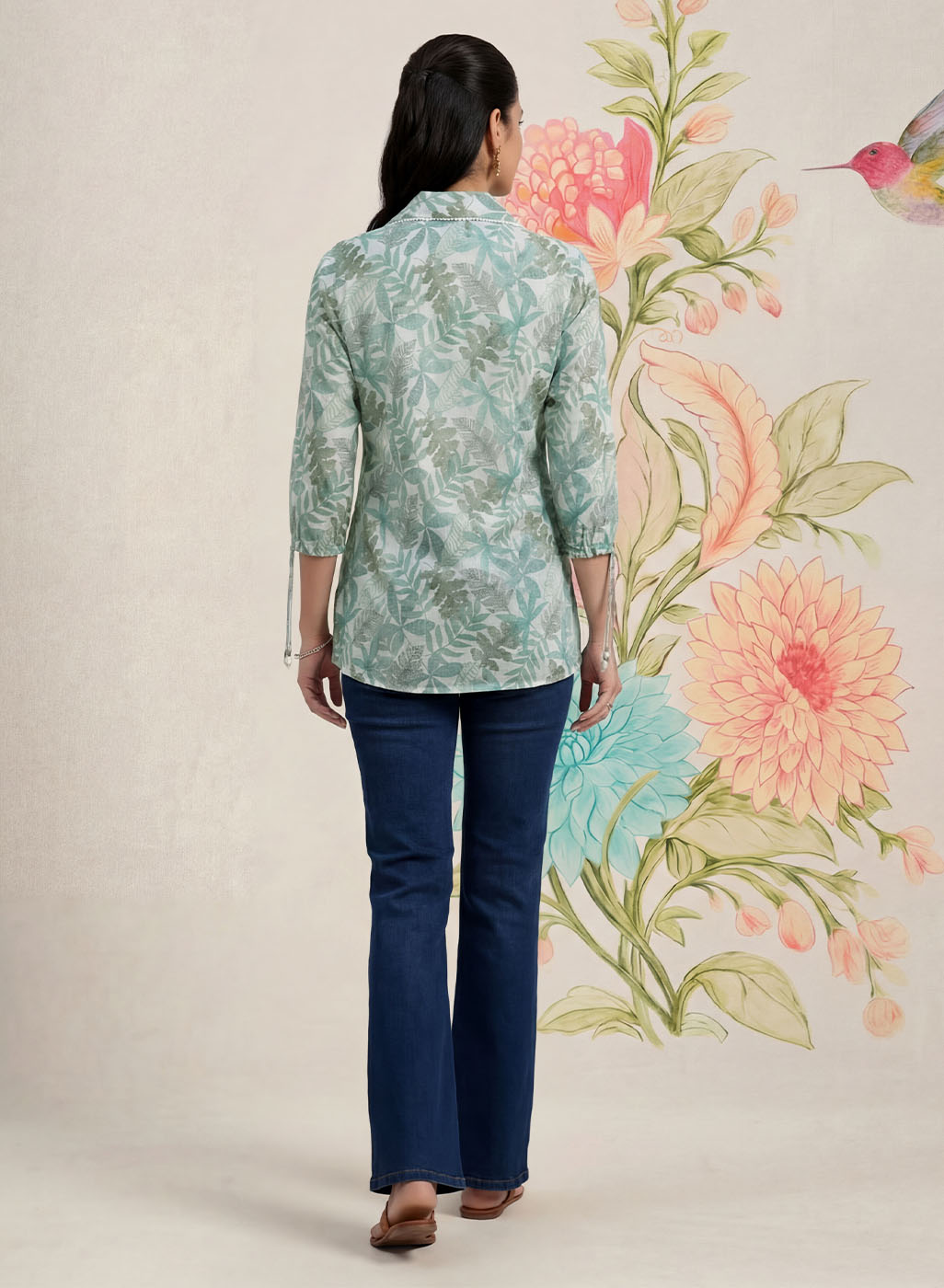 Aro Mint Green Floral Printed Shirt