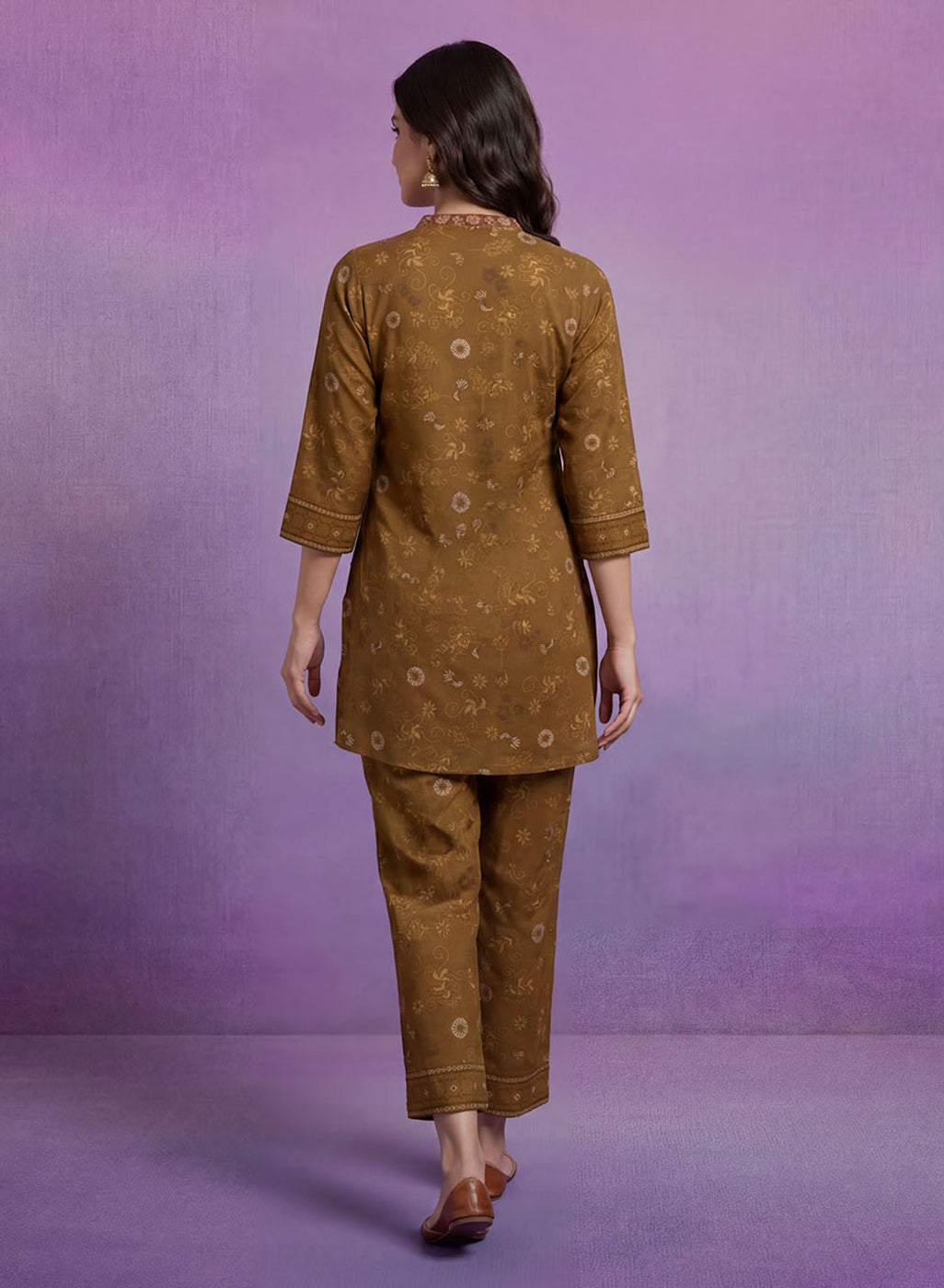 Olive Embroidered Panelled Co-ord Set