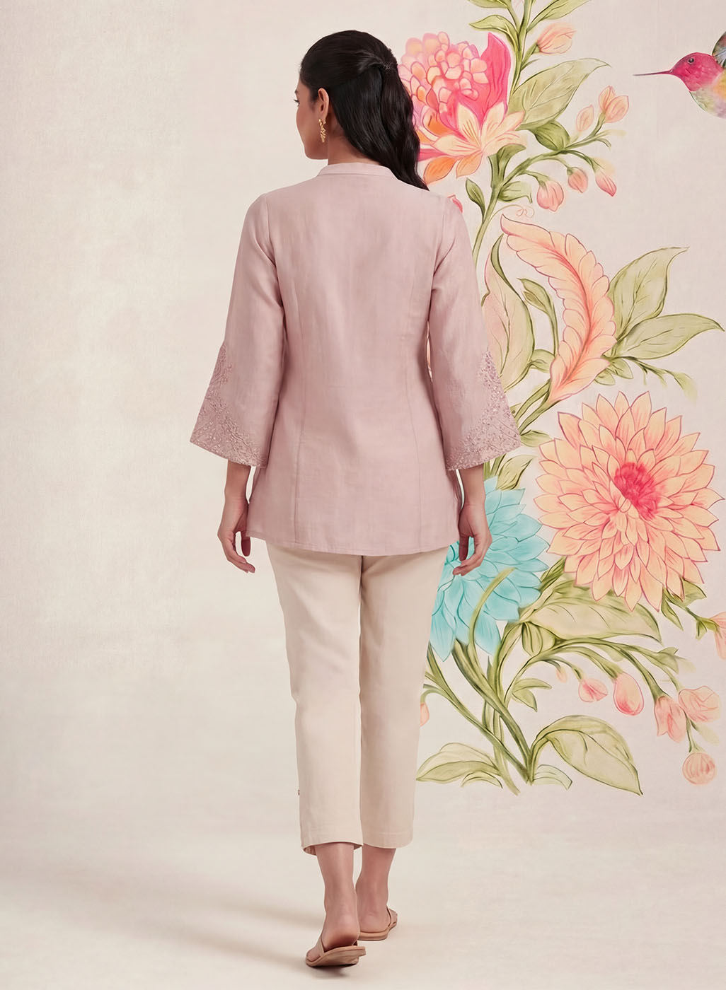Tiri Baby Pink Monochrome Embroidered Shirt