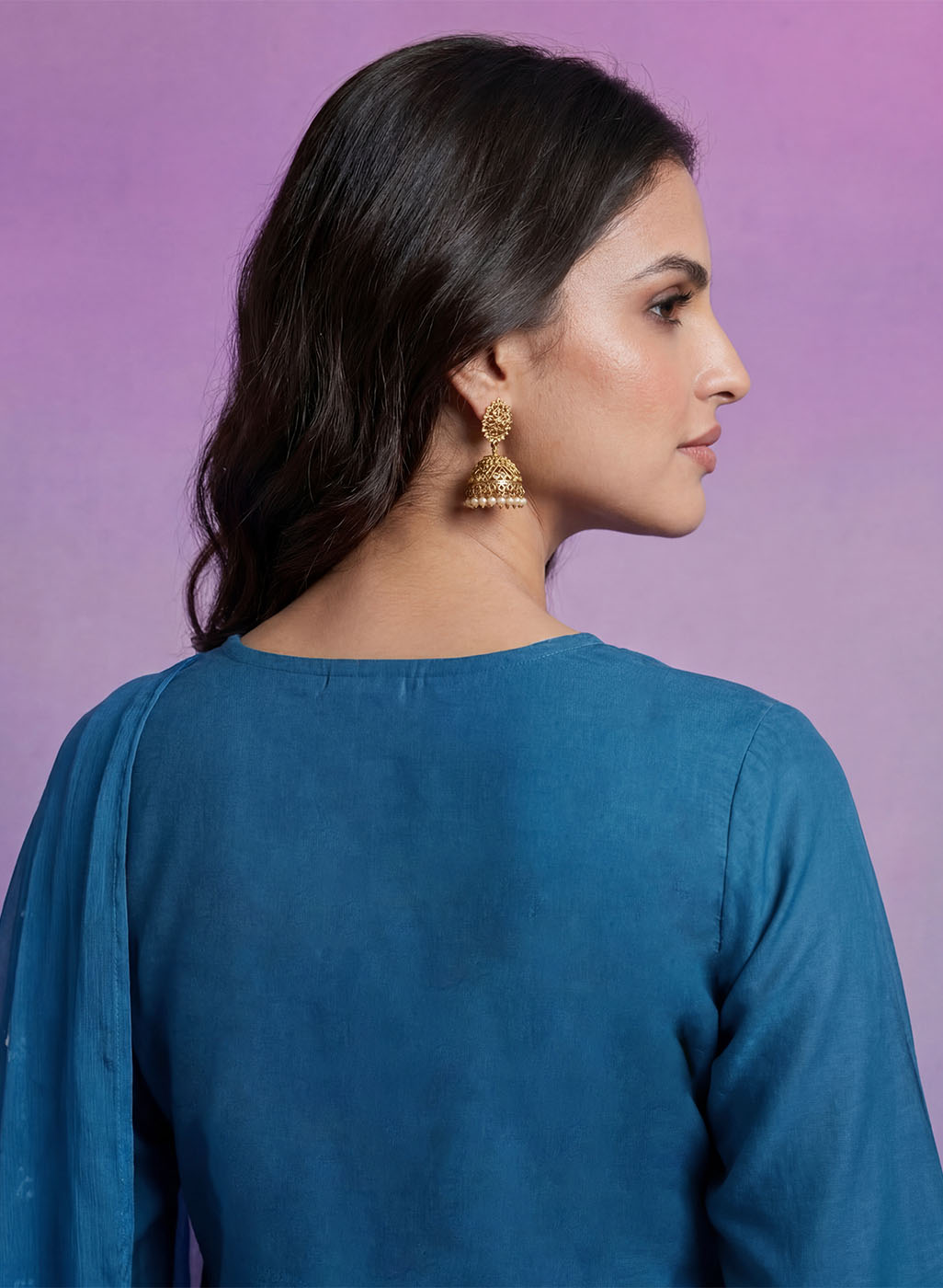 Blue Embroidered Straight Suit Set with Dupatta
