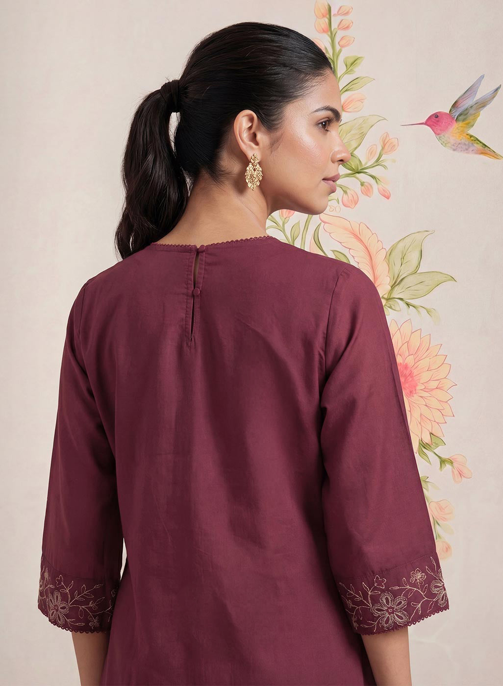 Jogan Maroon Embroidered Chanderi Kurta Set