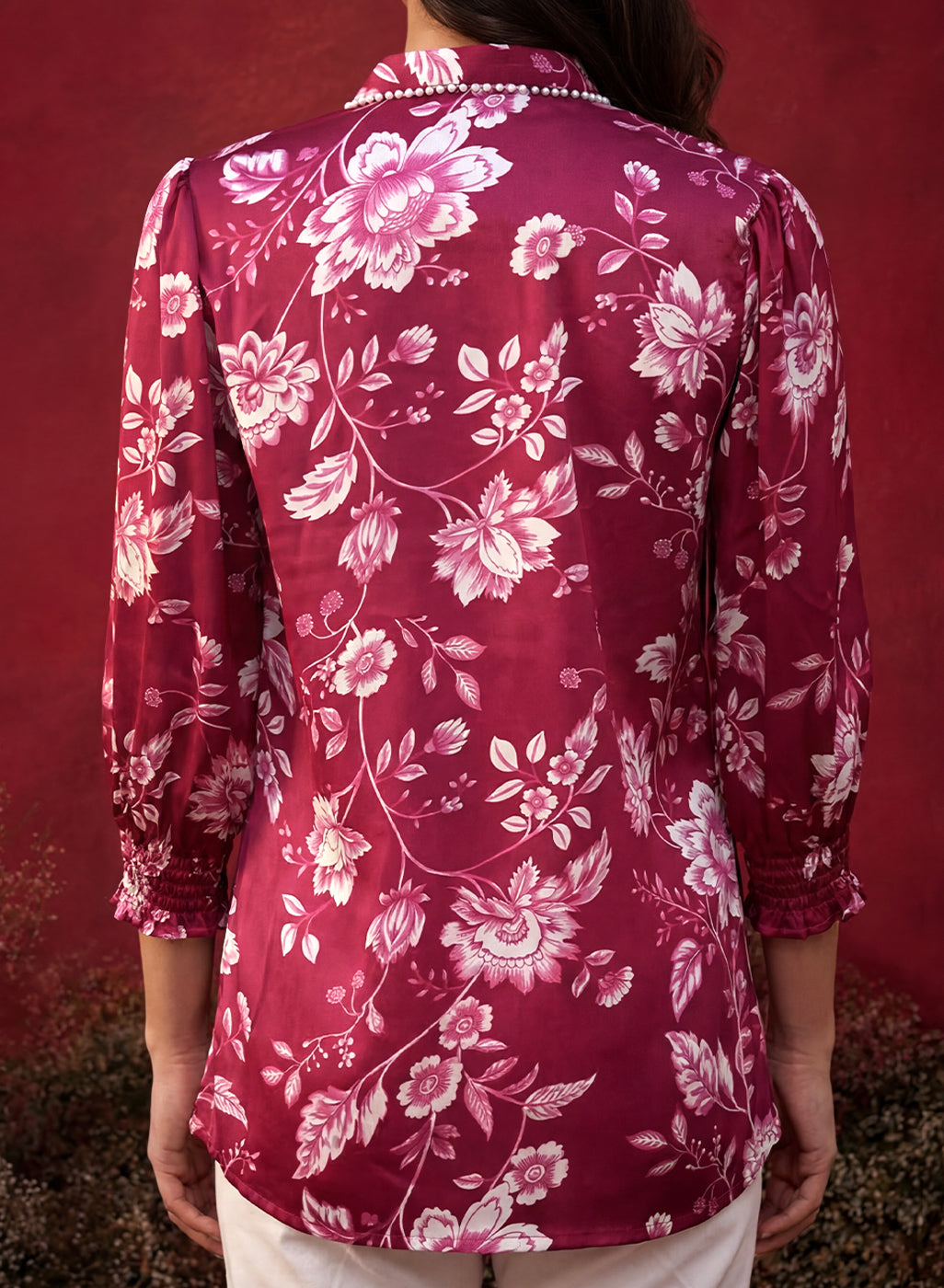 Fuchsia All Over Printed Satin Shirt