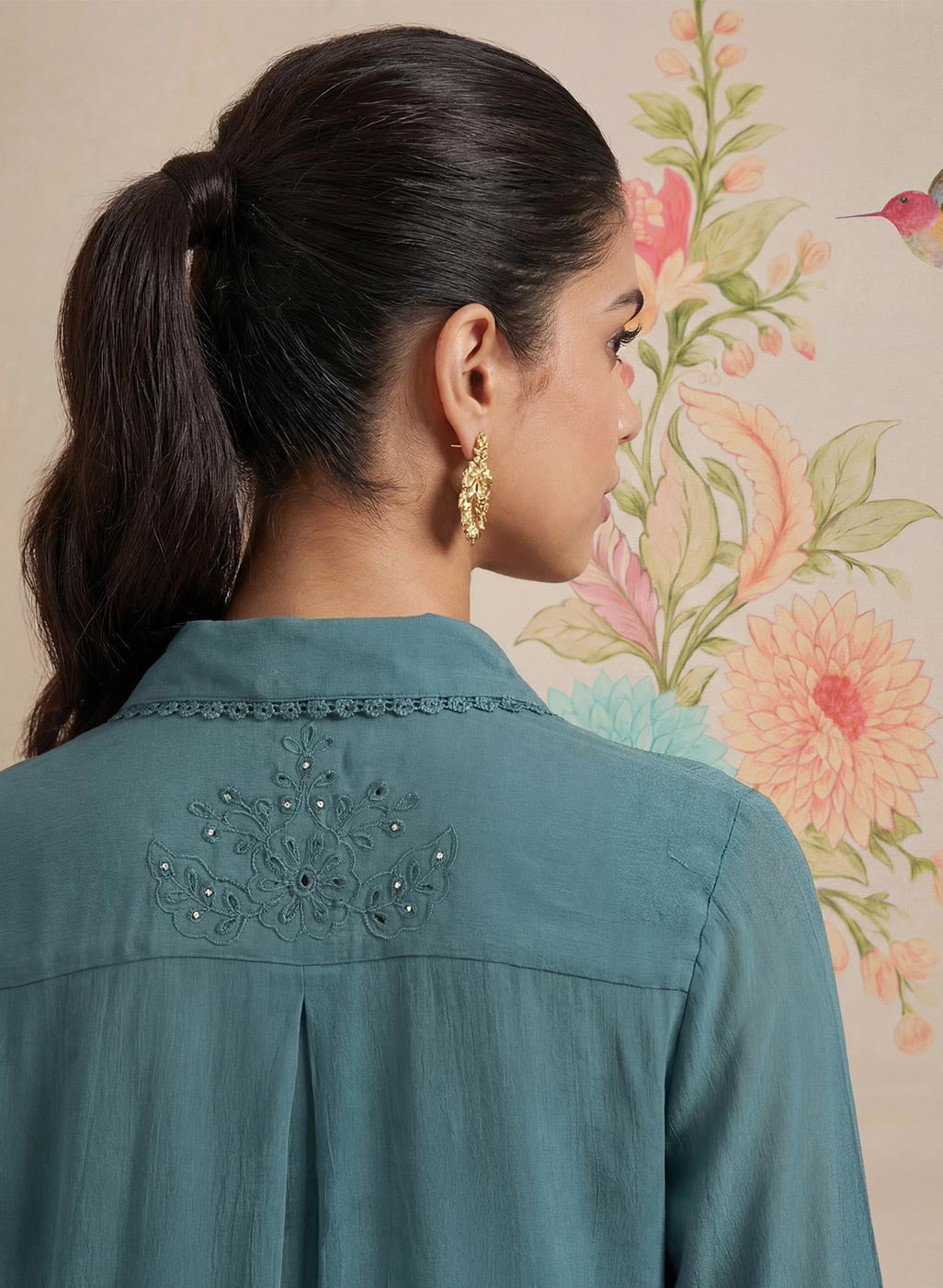 Zoa Teal Monochrome Embroidered Co-ord Set