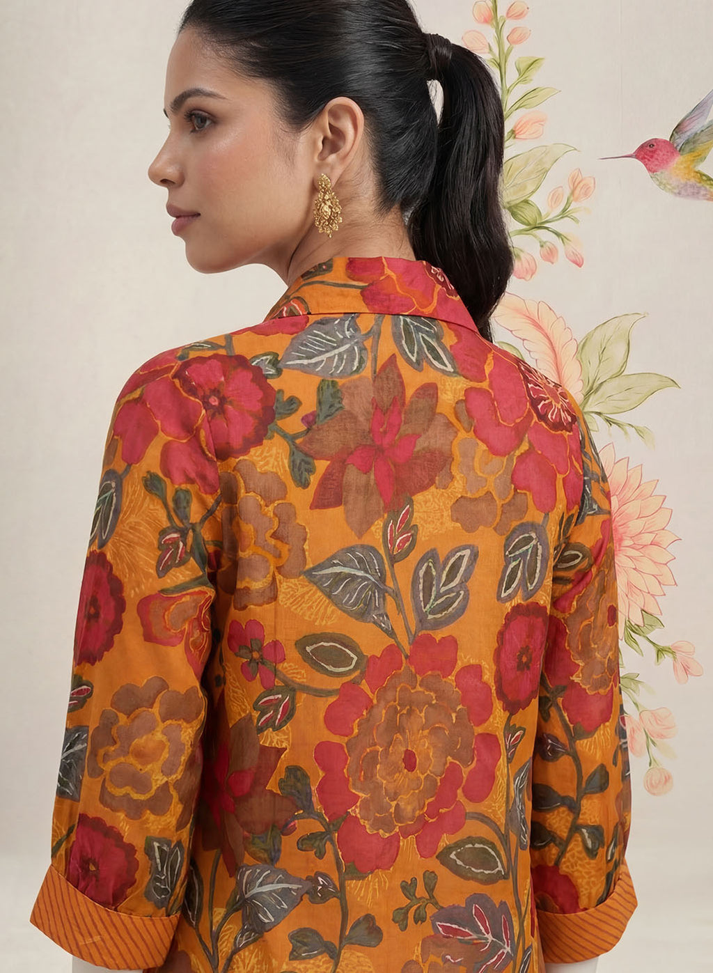 Survani Mustard Floral Printed Cotton Shirt