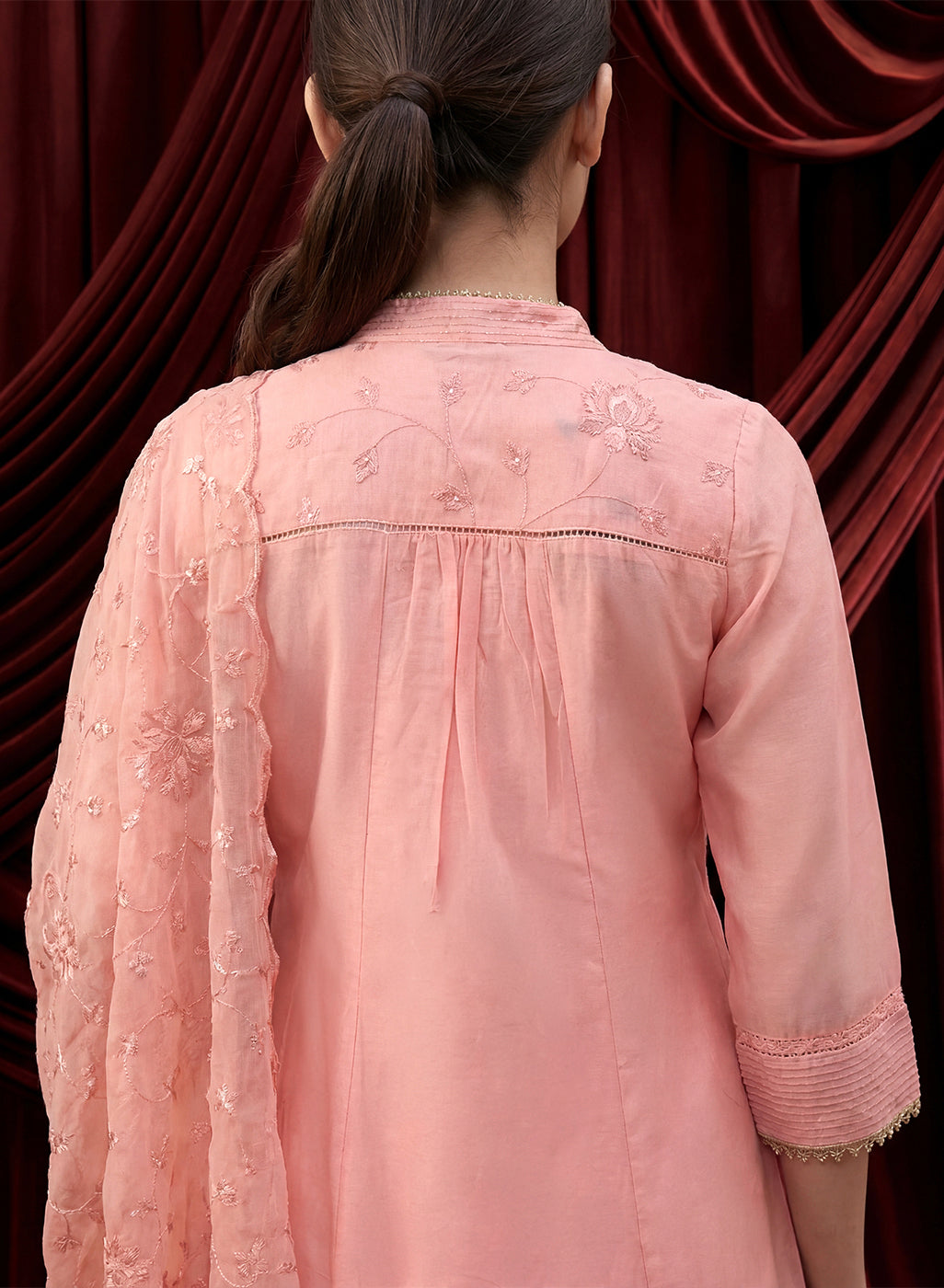 Pink Embroidered Chanderi Suit Set
