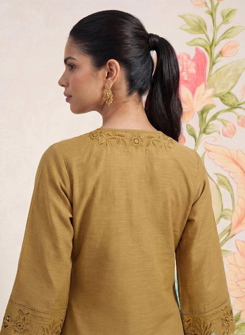 Shayeri Olive Embroidered A-line Kurta Set
