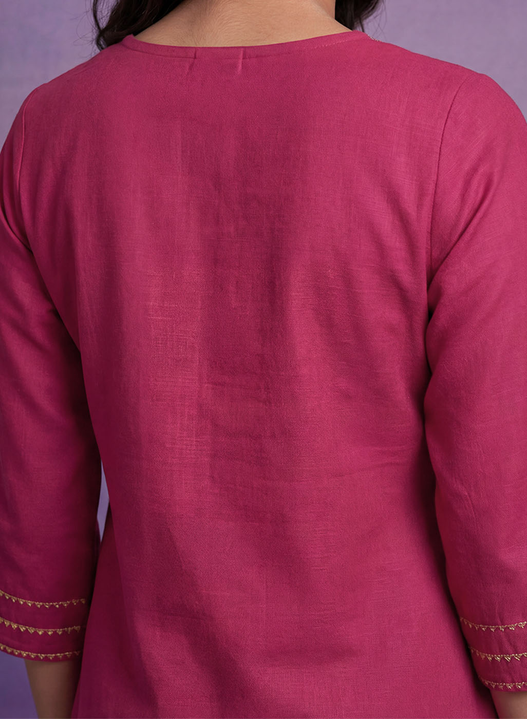Fuchsia Cotton Blend Embroidered Kurta Set