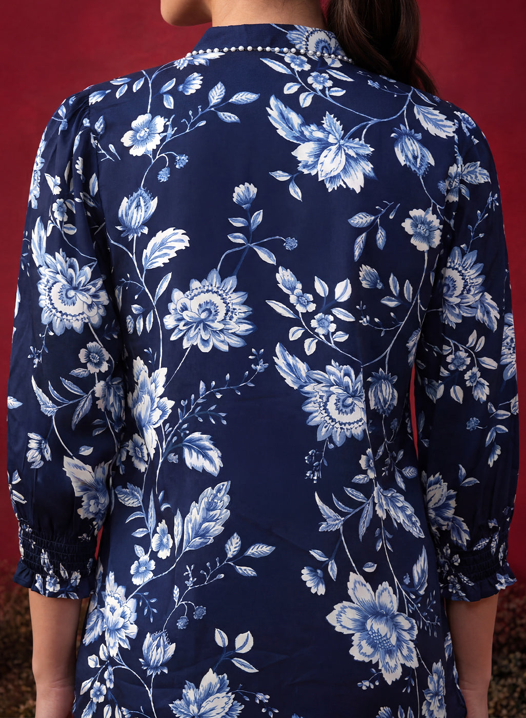 Navy All Over Printed Satin Shirt