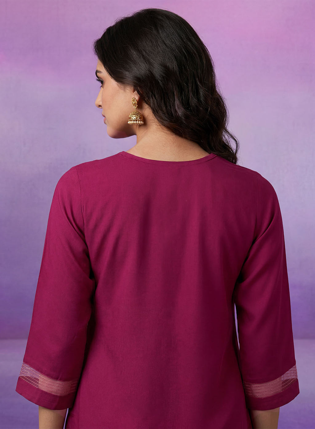 Fuchsia Embroidered Suit Set with contrast Dupatta
