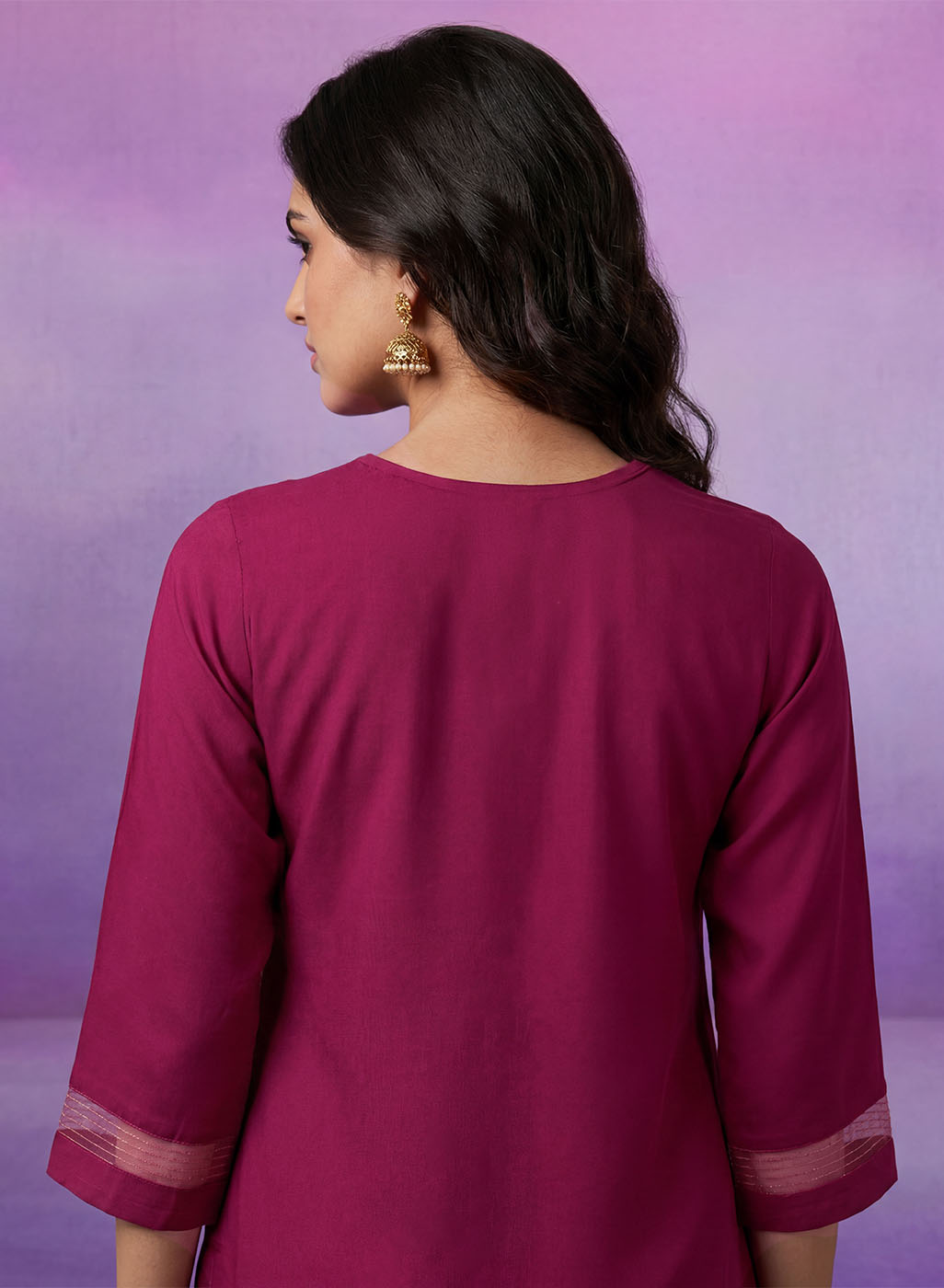 Fuchsia Embroidered Suit Set with contrast Dupatta