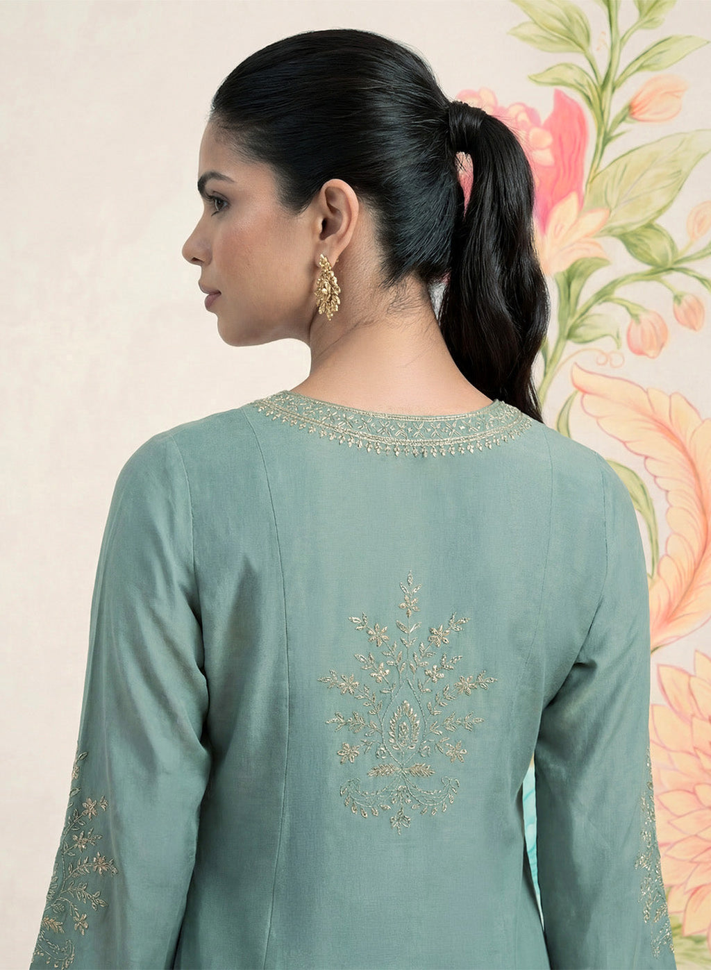 Malang Green Embroidered A-line Kurta Set