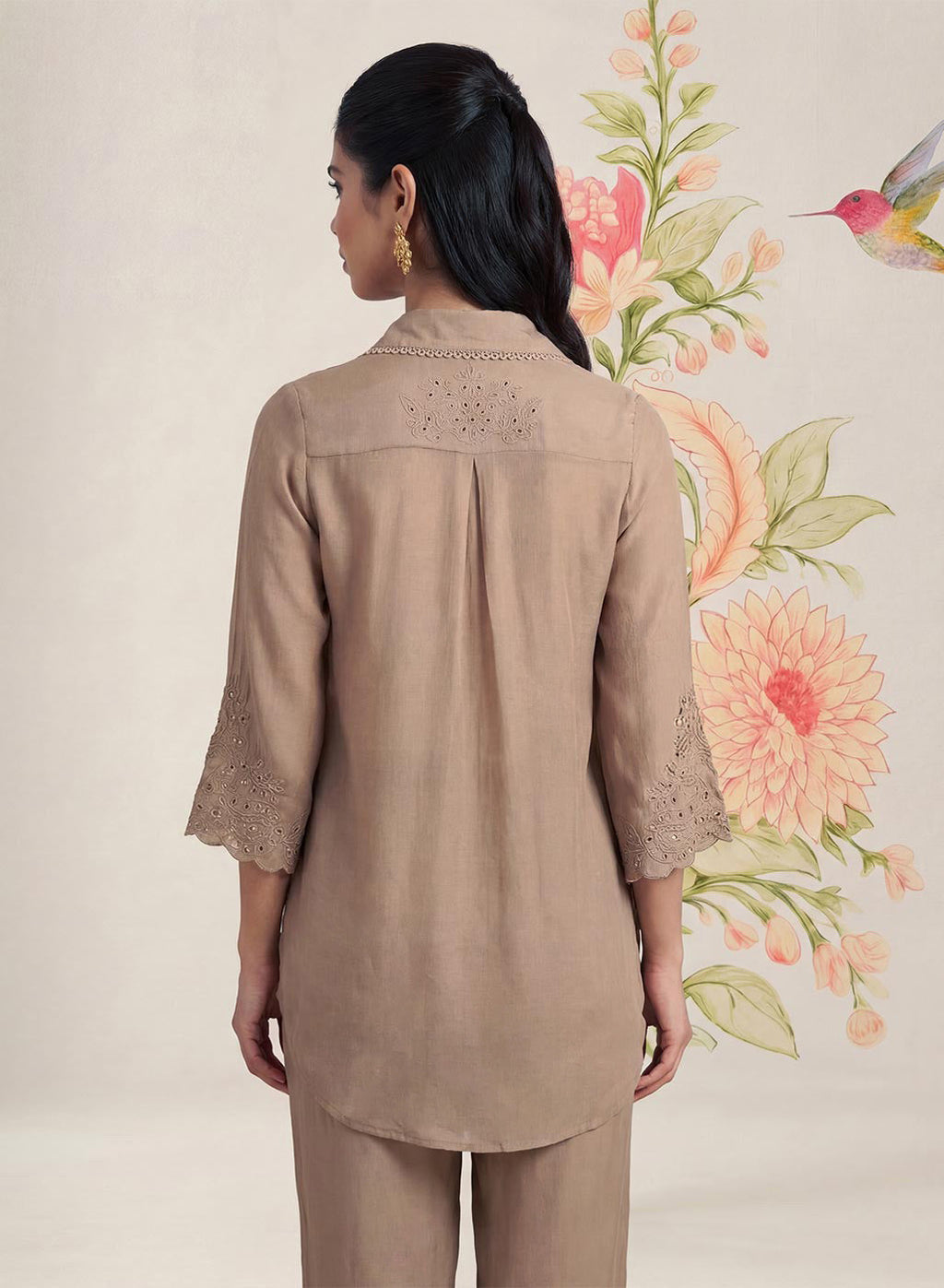 Zoa Beige Monochrome Embroidered Co-ord Set