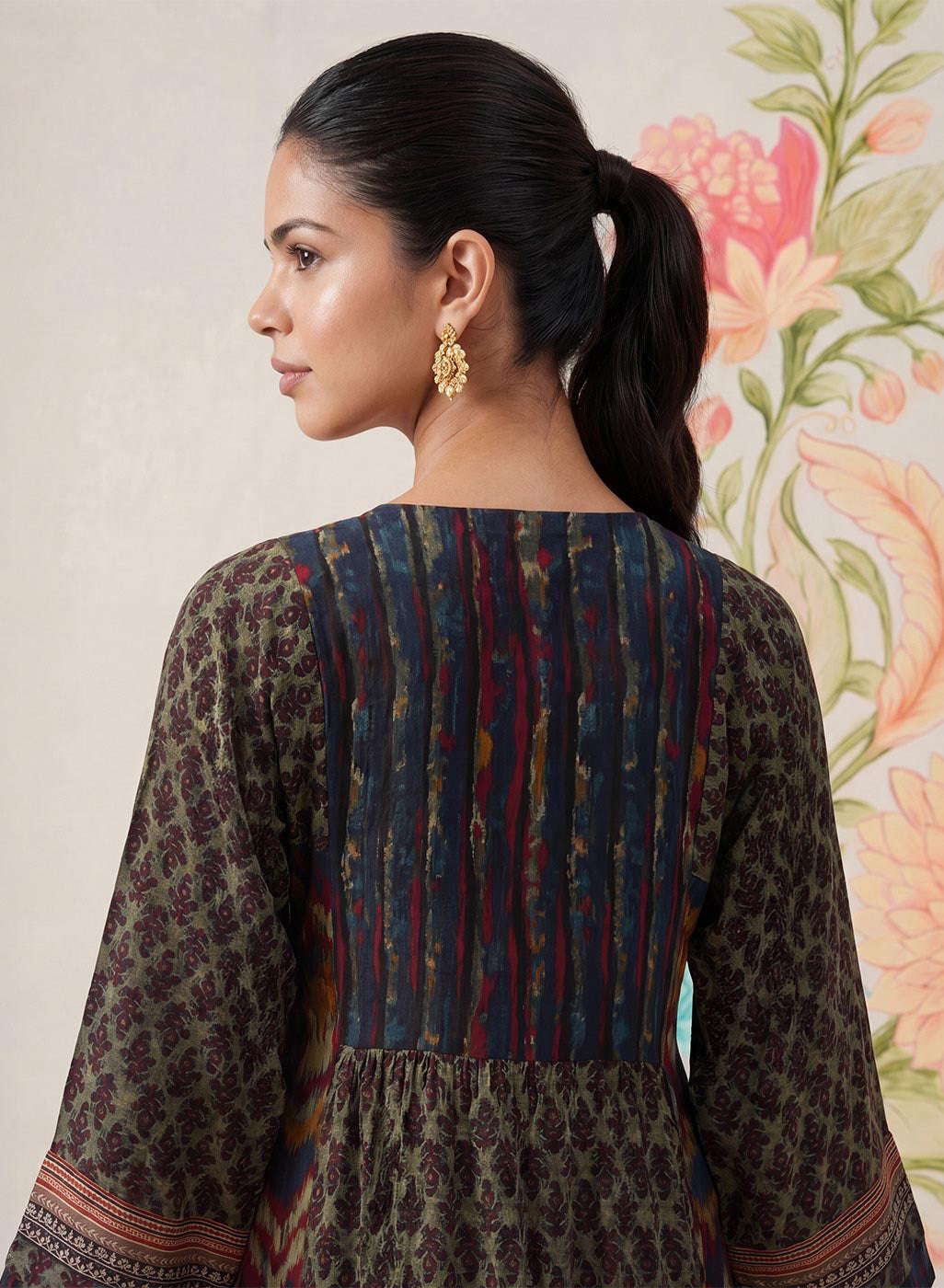 Mehrang Navy Printed A-line Kurta