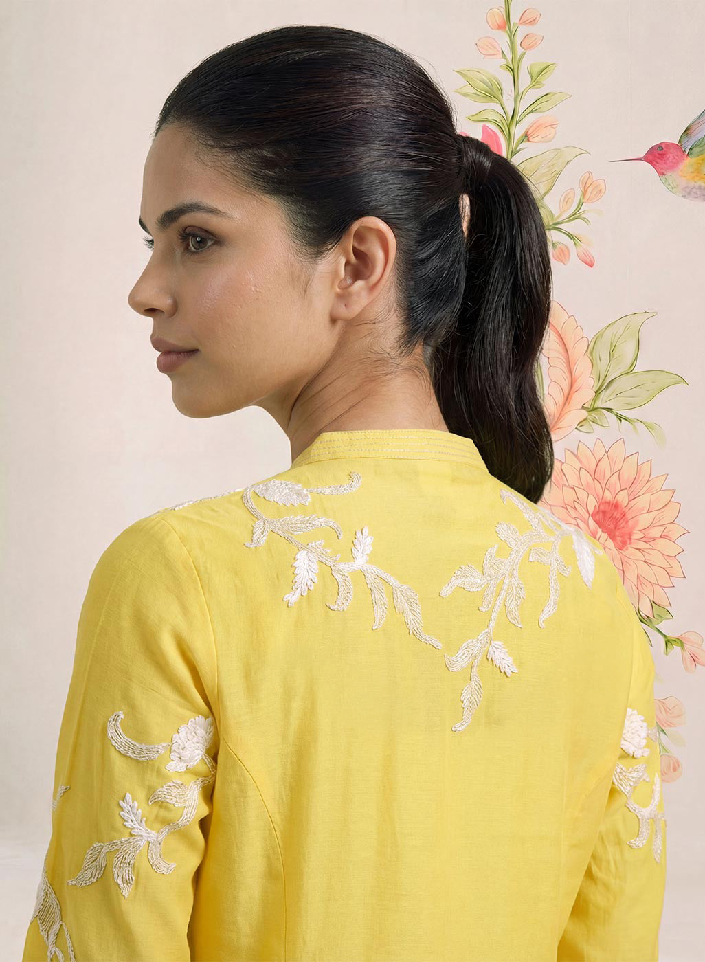 Intira Yellow Embroidered A-line Kurta